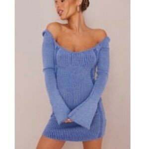 PrettyLittleThing Blue Off-Shoulder Mini Dress